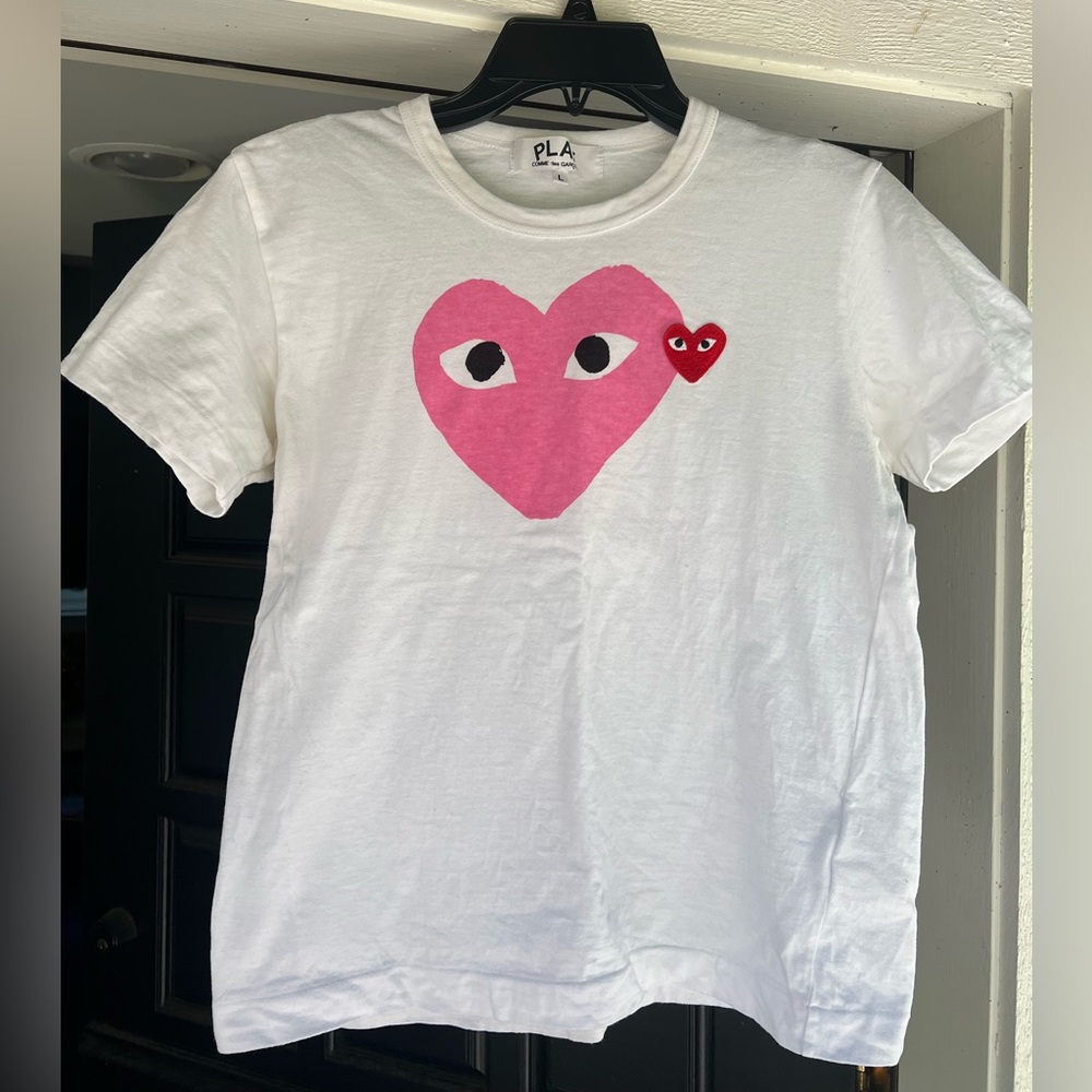 Comme des Garcons White Tee with Pink Heart
